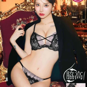 新作!【3点セット】ラグジュアリーチュールレース育乳脇高ブラジャー&フルバック&Tバックショーツ