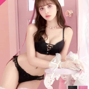新作!【EFサイズ】ワンカラーレースアップブラジャー&Tバックショーツ